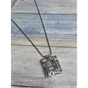 Brighton Time Square Silver Tone Crystal  Pendant Necklace 18" Snake Chain NWOT